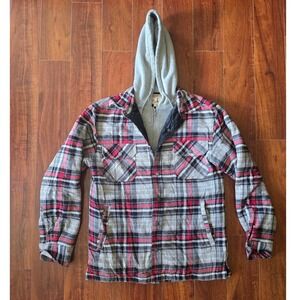 Red Head Brand Co Mens Hooded Flannel Shirt Jacket Plaid Quilted Lined Red M